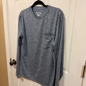 Salt Life SLX Mens Small Blue Heather Long Sleeve Performance Fishing Shirt Tuna